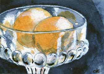"Oranges In Glass Bowl" by Cath Eckart, Princeton WI - Watercolor